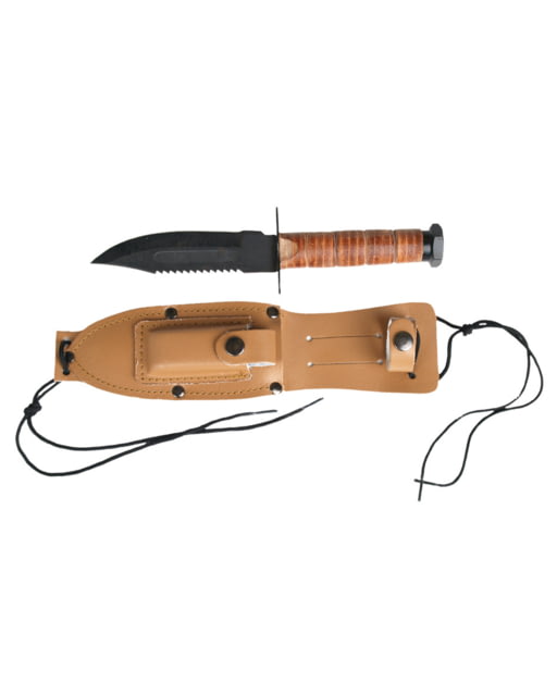 MIL-TEC US Style Pilot Survival Fixed Blade Knife 5in Carbon Steel Cowhide