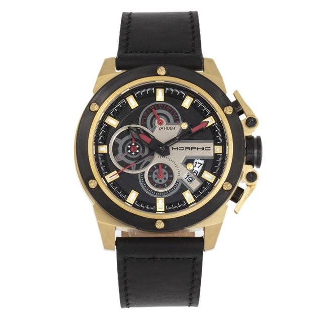 Morphic M81 Series Chronograph Leather-Band Watch w/Date Black/Gold - Men's