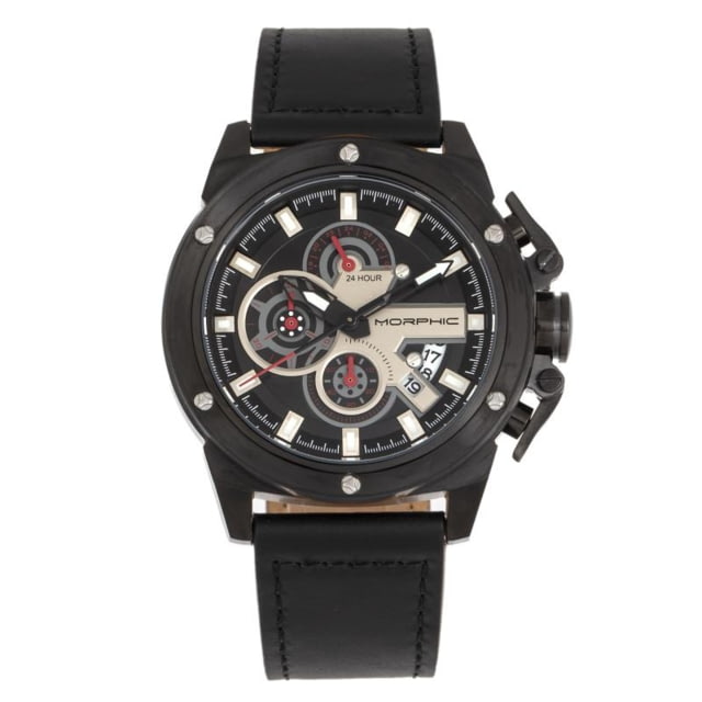 Morphic M81 Series Chronograph Leather-Band Watch w/Date Black - Men's