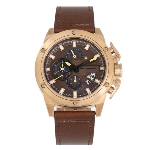 Morphic M81 Series Chronograph Leather-Band Watch w/Date Brown/Rose Gold - Men's