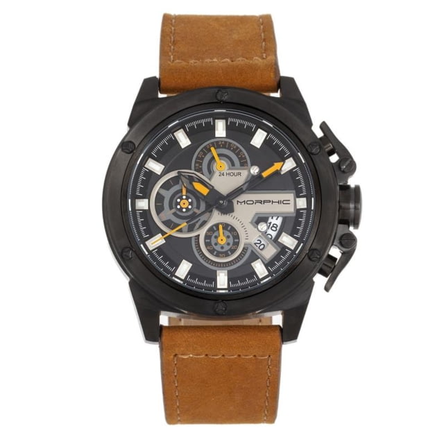 Morphic M81 Series Chronograph Leather-Band Watch w/Date Camel/Black - Men's