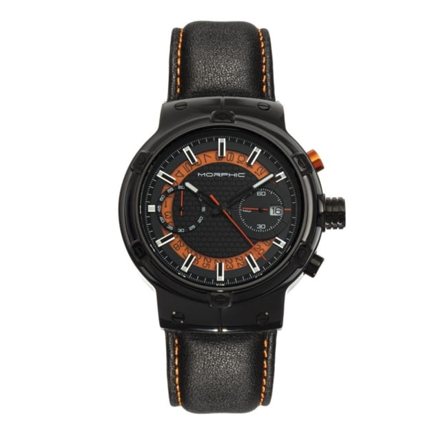Morphic M91 Series Chronograph Leather-Band Watch w/Date Black/Orange - Men's
