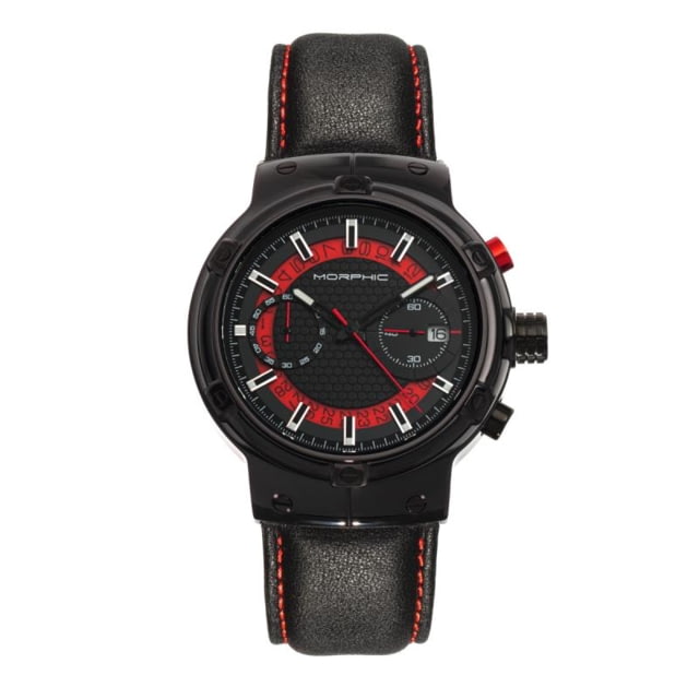Morphic M91 Series Chronograph Leather-Band Watch w/Date Black/Red - Men's