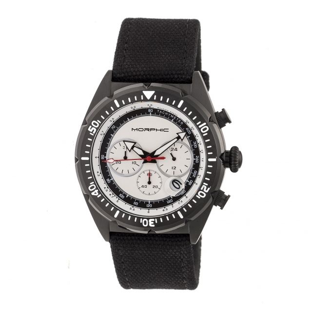 Morphic Mens M53 Series Leather-Band Watch Silver/Black