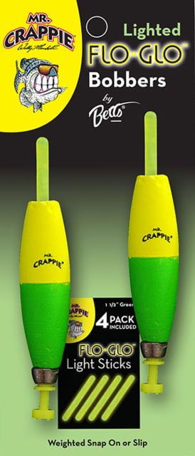 Mr. Crappie Flo Glo Lighted Bobbers - Round 2 Pack Yellow/Green 1-1/4in