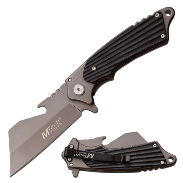 Mtech Cleaver Spring Assisted Knife w/Bottle Opener 3.25 in 3Cr13 Stainless Steel Stainless Steel Black