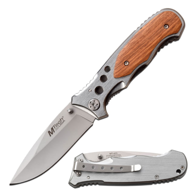 Mtech Drop Point Manual Folding Knife 3.25 in 3Cr13 Stainless Steel Stainless Steel Light Brown