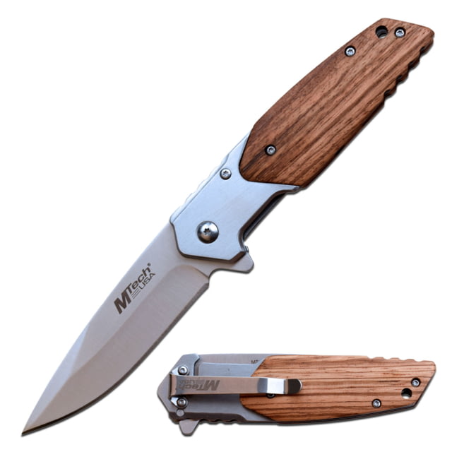 Mtech Drop Point Spring Assisted Knife 3.5 in 3Cr13 Stainless Steel Stainless Steel Natural Braun