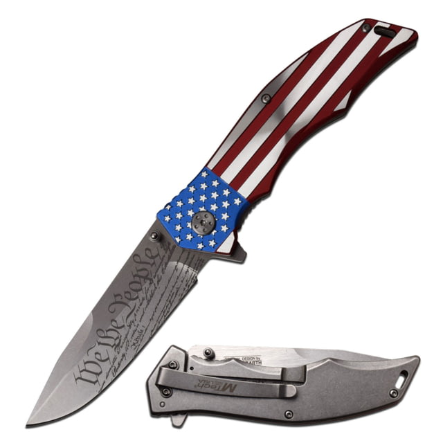 Mtech Drop Point Spring Assisted Knife 3.75 in 3Cr13 Stainless Steel Stainless Steel Flag Color