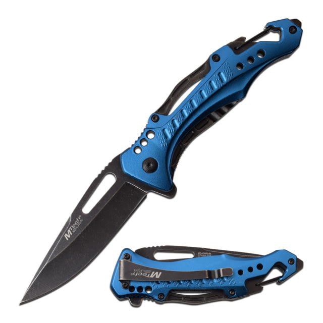 Mtech Drop Point Spring Assisted Knife w/Bottle Opener 3.5 in 3Cr13 Stainless Steel Stainless Steel Blue