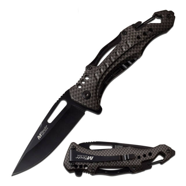 Mtech Drop Point Spring Assisted Knife w/Bottle Opener 3.5 in 3Cr13 Stainless Steel Stainless Steel Carbon Fiber
