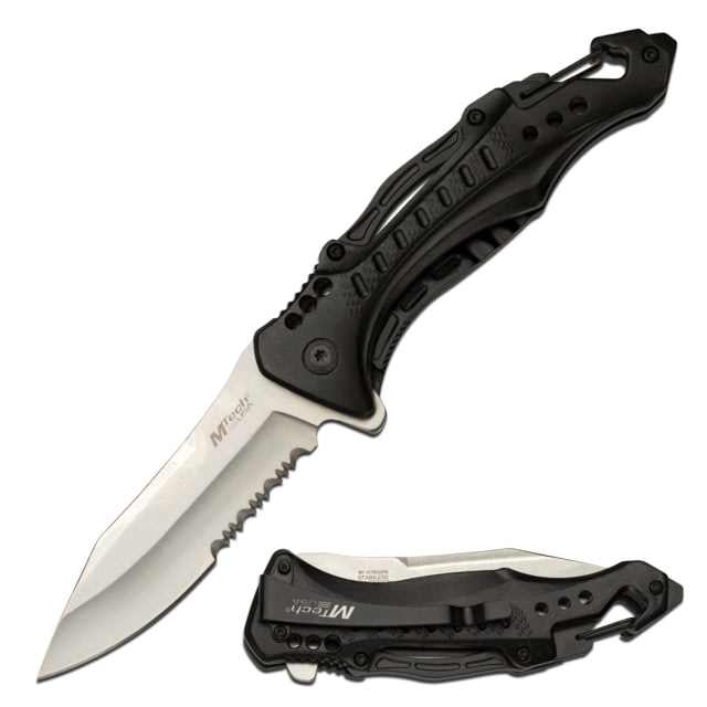 Mtech Drop Point Spring Assisted Knife w/Bottle Opener 3.5 in 3Cr13 Stainless Steel Stainless Steel Serrated Carbon Fiber