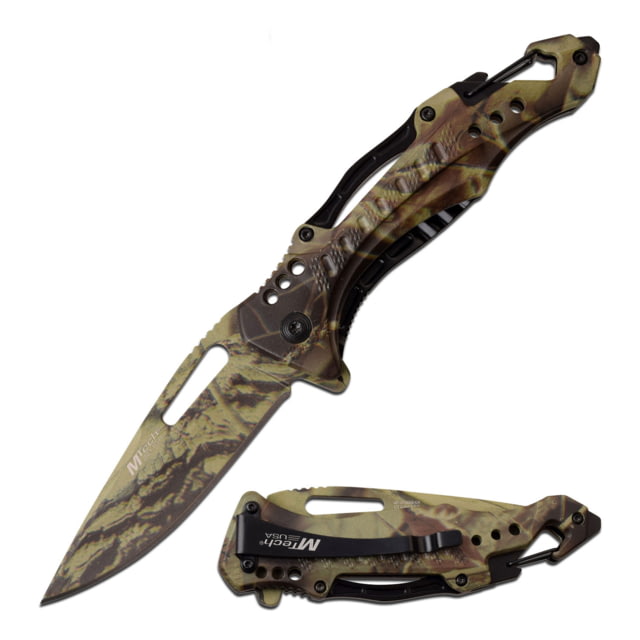 Mtech Drop Point Spring Assisted Knife w/Bottle Opener 3.5 in 3Cr13 Stainless Steel Stainless Steel Wood Camo