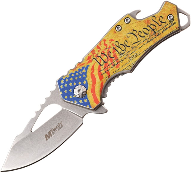 Mtech Framelock A/O Folding Knife Gold Artwork 2.25" stonewash finish stainless blade Stainless handle