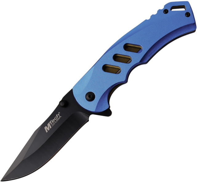 Mtech Linerlock A/O Folding Knife 3.5" black finish 3Cr13 stainless blade Blue anodized aluminum handle