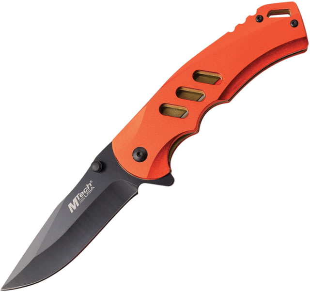 Mtech Linerlock A/O Folding Knife 3.5" black finish 3Cr13 stainless blade Red anodized aluminum handle