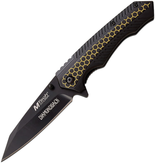 Mtech Linerlock A/O Honeycomb Folding Knife 3.5" black finish 3Cr13 stainless blade Black anodized aluminum handle