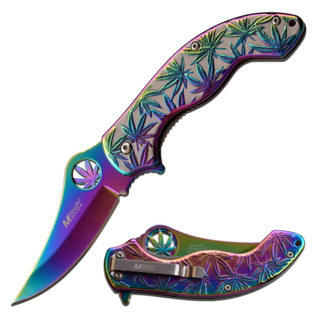 Mtech Persian Spring Assisted Knife 3.25 in 3Cr13 Stainless Steel Stainless Steel Rainbow