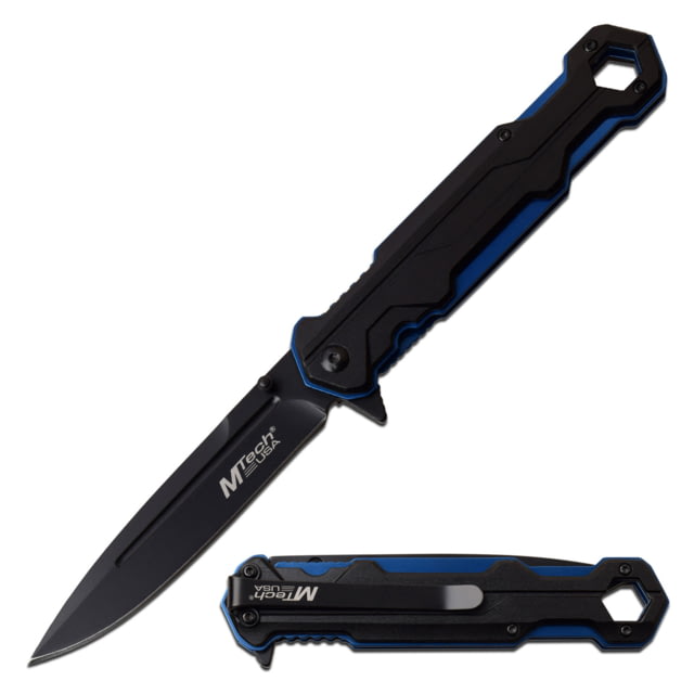 Mtech Spear Point Spring Assisted Knife 3.75 in 3Cr13 Stainless Steel Stainless Steel Black/Blue