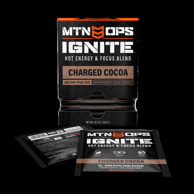 MTN OPS Hot Ignite Supercharged Energy Drink 20 Trail Packs Charged Cocoa