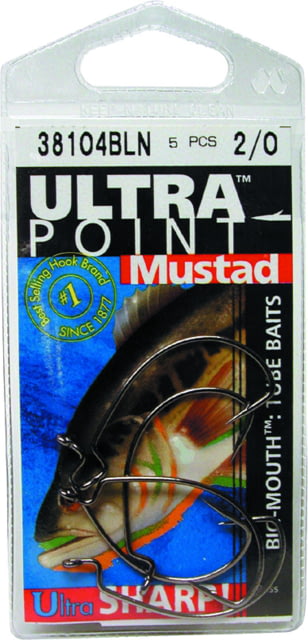 Mustad Ultrapoint Big-Mouth Tube Bait Hook Needle Point Extra Wide Gap Black Nickel Size 2/0 5 per Pack