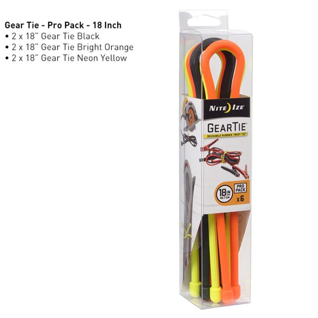 Nite Ize Gear Tie ProPack Rubber Twist Tie18inPack of 6Assorted