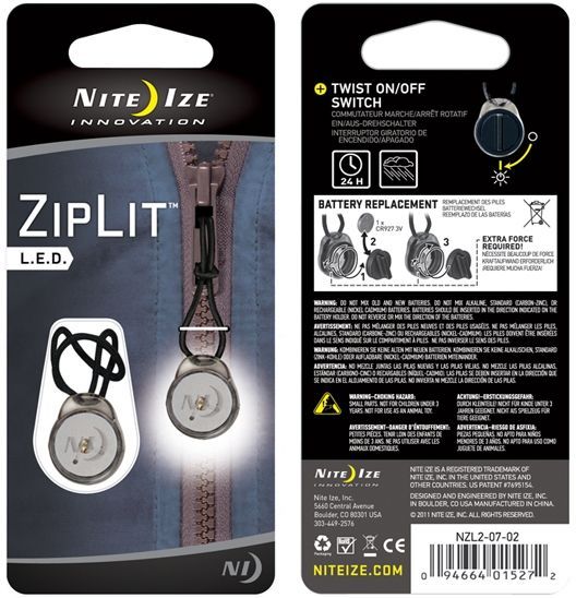 Nite Ize LED Ziplit Zipper Pull Water Resistant Light 2-Pack - White