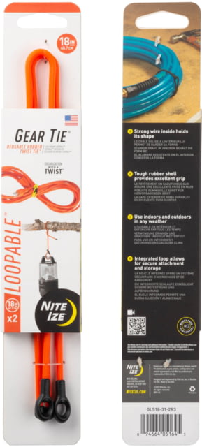 Nite Ize Loopable Twist Gear Tie 18 in 2 Pack Bright Orange 18"