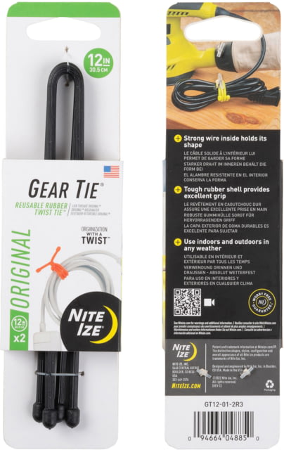 Nite Ize Reusable Rubber Twist Gear Tie 12 in 2 Pack Black 12"