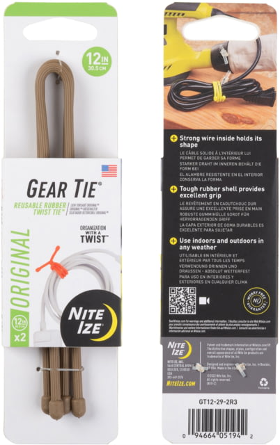 Nite Ize Reusable Rubber Twist Gear Tie 12 in 2 Pack Coyote 12"