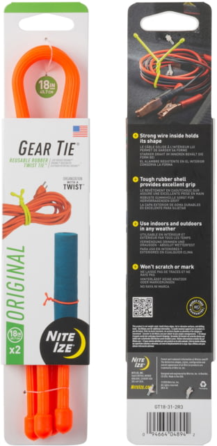 Nite Ize Reusable Rubber Twist Gear Tie 18 in 2 Pack Bright Orange 18"