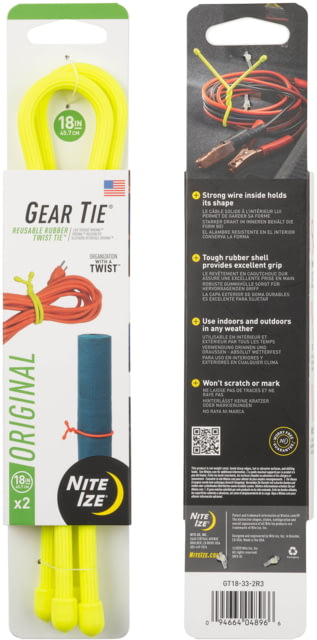 Nite Ize Reusable Rubber Twist Gear Tie 18 in 2 Pack Neon Yellow 18"