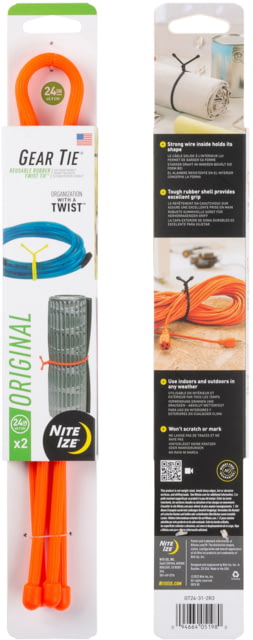 Nite Ize Reusable Rubber Twist Gear Tie 24 in 2 Pack Bright Orange 24"