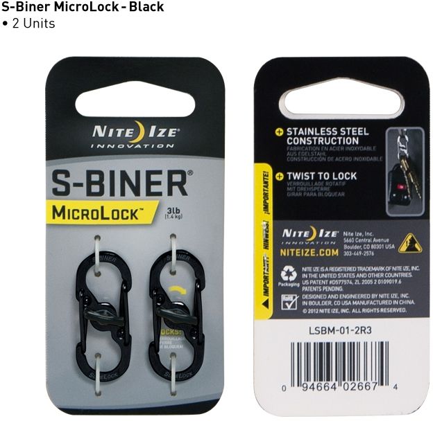 Nite Ize S-Biner MicroLock - Black 2-pack LSBM-01-2R3