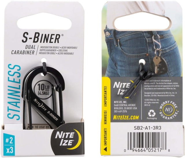 Nite Ize S-Biner Stainless Steel Dual Carabiner Size 3 3 Pack Black