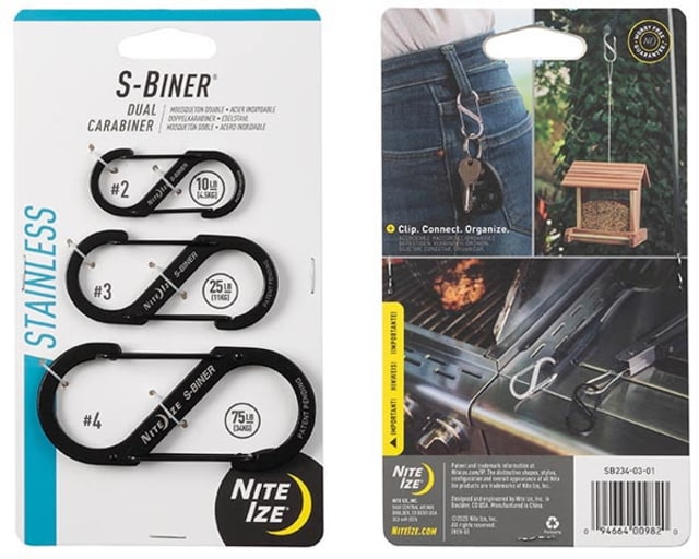 Nite Ize S-Biner Stainless Steel Dual Carabiner Size 3 3 Pack Black