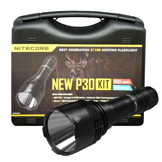 Nitecore New P30 CREE XP-L HI V3 Hunting Kit w/LumenTac Offset Mount & AC USB Adapter 21700 White 1000 Lumens Black 6952506405879