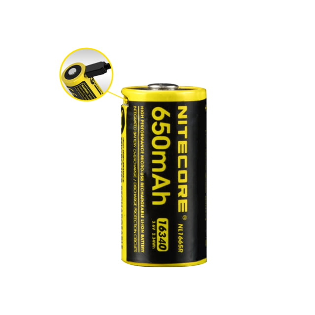 Nitecore NL1665R 650mAh USB Rechargeable 16340 Battery Yellow 6952506492411