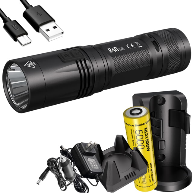 Nitecore R40 v2 CREE XP-L HI V3 Rechargeable Flashlight Kit 21700 White 1000 Lumens Black 6952506405992