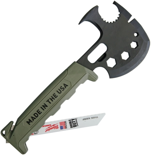 Off Grid Tools PRO Off Grid Survival Axe Pro 11.75in Overall 5in Black Oxide Coated Carbon Steel Axe Head With 3.75in Cutting Edge OD Green Grn Handle