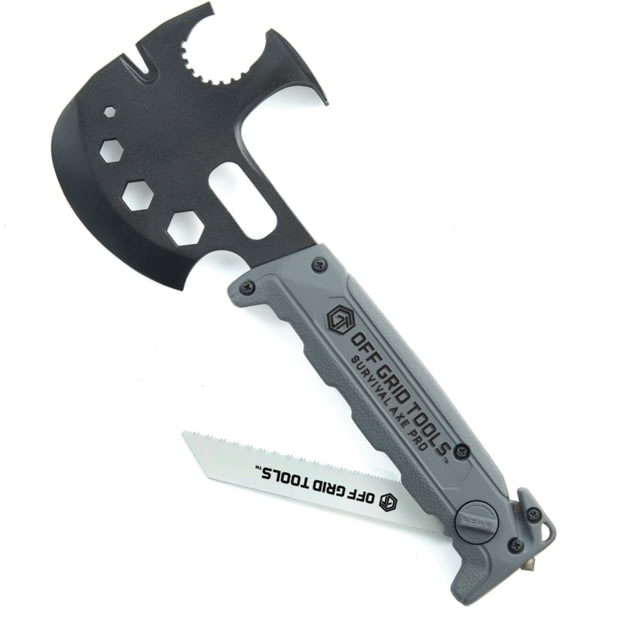 Off Grid Tools Survival Axe Aluminum 11.5in Overall 5in Black Oxide Coated 420 SS Axe Head With 4in Cutting Edge Silver