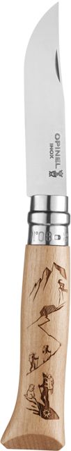 Opinel Alpine Adventure Hiking Folding Knife No.8 3.35in w/ Virobloc 12C27 Sandvik SS Beechwood Handle Wood