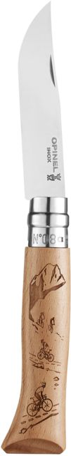 Opinel Alpine Adventure Mountain Biking Folding Knife No.8 3.35in w/ Virobloc 12C27 Sandvik SS Beechwood Handle Wood
