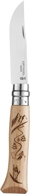Opinel Alpine Adventure Skiing Folding Knife No.8 3.35in w/ Virobloc 12C27 Sandvik SS Beechwood Handle Wood