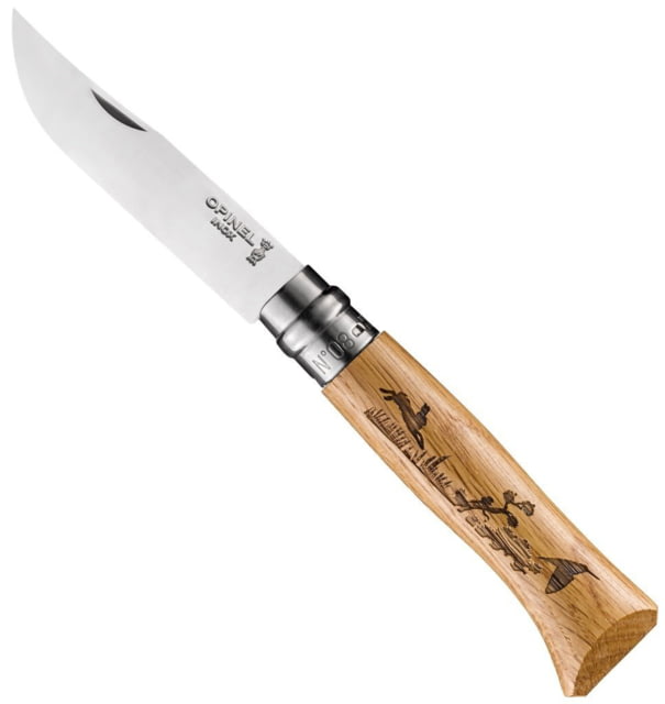 Opinel Animalia Hare Folding Knife No.8 3.35in w/ Virobloc 12C27 Sandvik SS Oak Handle Wood