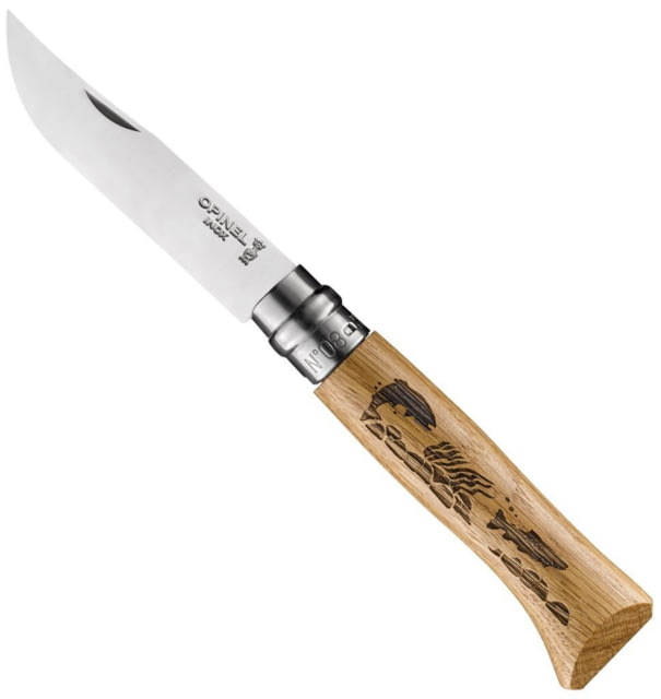 Opinel Animalia Trout Folding Knife No.8 3.35in w/ Virobloc 12C27 Sandvik SS Oak Handle Wood