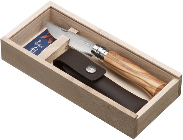 Opinel Olive Wood W/Sheath Folding Knife No.8 3.125in Olive Wood Handle