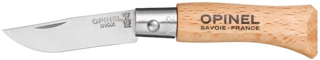 Opinel Stainless Steel Folding Knife No.2 1 7/8in. w/ Virobloc 12C27 Sandvik SS Beechwood Handle Wood