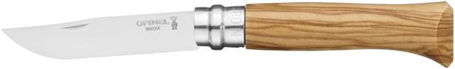 Opinel Stainless Steel Folding Knife No.8 w/ Virobloc 12C27 Sandvik SS Olive Wood Handle Olive