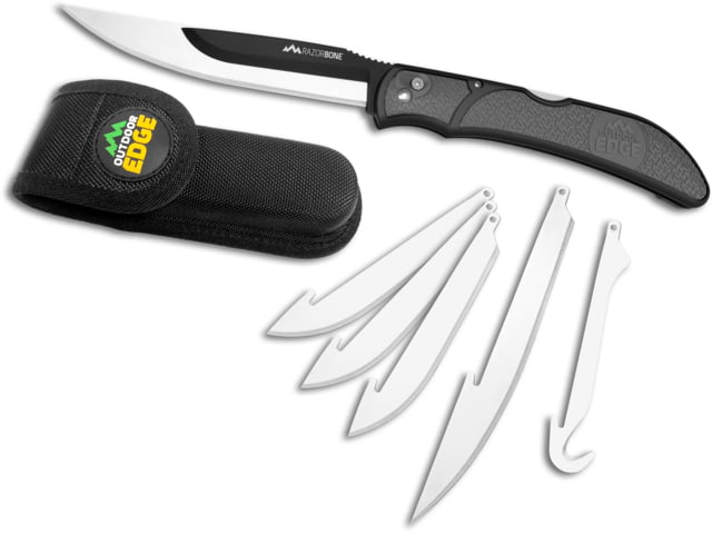 Outdoor Edge Cutlery Razor-Bone Fixed Knife 6-Blade Combo Set 5in Gray Box